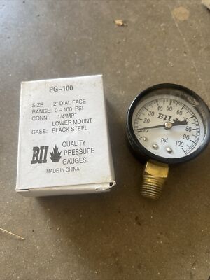 Boshart Industries PG-100 Pressure Gauge, 0 to 100 PSI, 1/4'' MPT lower mount, 2''