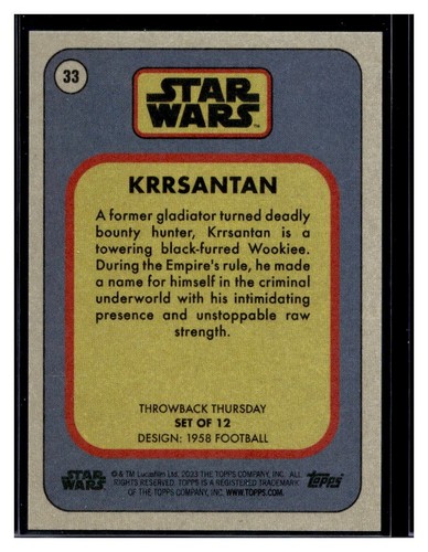 2023 Topps Star Wars Throwback Thursday #33 Krrsantan Card (Qty) - Picture 2 of 2