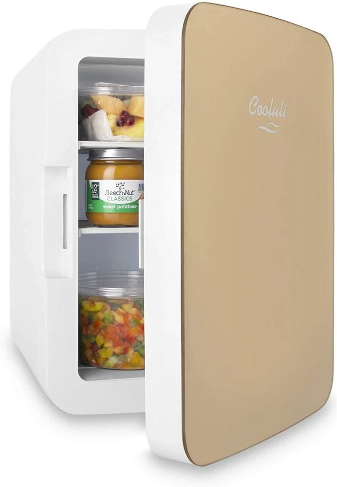 Mini Nevera Alimentos Bebidas Cuidado de la Piel Medicamentos Pequeño Compacto Portátil Enfriador Dorado Foto 2 de 3