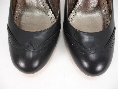 BROOKS BROTHERS BLACK LEATHER WINGTIPS SLINGBACKS HEELS SHOES WOMEN'S 8.5 MINT - Picture 5 of 10