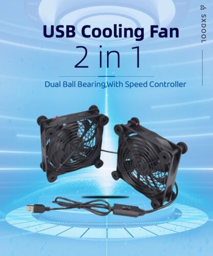 Quiet Dual 120mm 5V USB Computer PC Fan with Speed Controller for Router Desktop - Picture 9 of 13