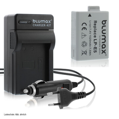 1x Akku + Lader für Canon EOS 450D, EOS 500D, EOS 1000D LP-E5 1020 mAh