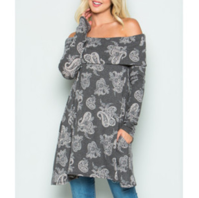 Acting Pro Black Paisley Pocket Off-Shoulder Tunic Size XLarge D6170ABK J