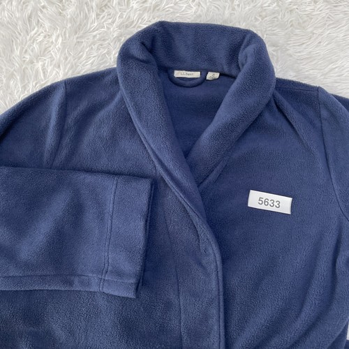 LL Bean Robe Womens Medium Blue Winter Fleece Wrap Front Belted Housecoat Lounge - Picture 14 of 14