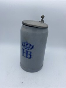 VTG Hof Brauhaus Munchen 1.L Beer Stein With Hinged Pewter Lid stoneware