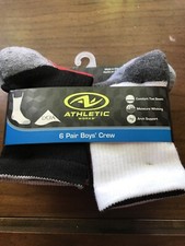 New Athletic Works Boys Crew Socks-6 Pair Size Small 4 1/2-8 1/2