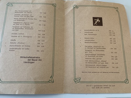 VINTAGE 1975 GERMAN RESTAURANT MENU Albert Olbermann Haus SC Bayer Rare - Picture 6 of 9