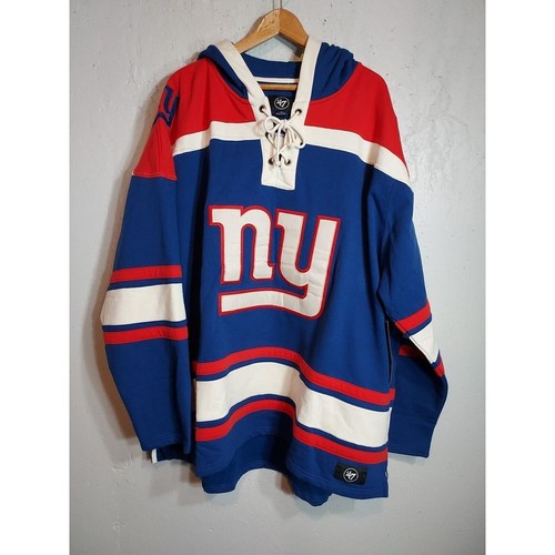 New York Giants NFL Lacer Hoodie Sweatshirt Hockey Style Men's 47 Brand 5XL NWT