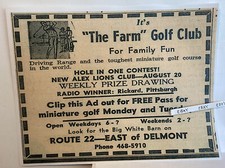 1966 THE FARM MINIATURE GOLF CLUB DRIVING RANGE DELMONT PA RT22 HOLE IN ONE AD