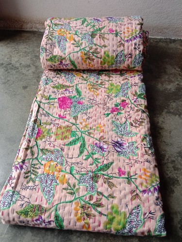 Indian Kantha Quilt Handmade Gudari Hippie Paradise Blanket Queen Size Bedspread - Picture 4 of 5