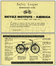 BICYCLE SAFETY LEAGUE MEMBERSHIP CARD - VINTAGE REPRINT