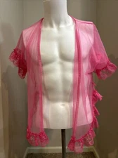 Alana Gale Lingerie Large Pink Sheer Chiffon Short Peignoir Cover-Up Vintage