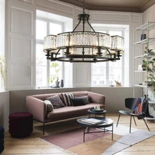 33.5" K9 Crystal Chandelier Black Luxury Ceiling Lamp 8-Lights Pendant Fixtures