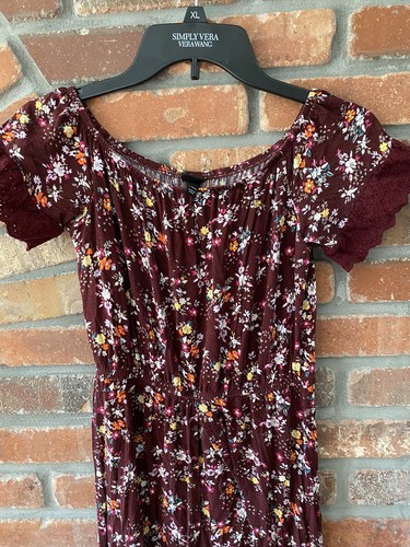 Art Class Kids Girls Dress Burgundy Floral Hi-Low Rayon Romper Summer Sz L 10/12 - Picture 3 of 6