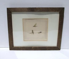 Antique Fly Fishing Etching Light Cahill Framed & Pencil Artist Signed #2 
