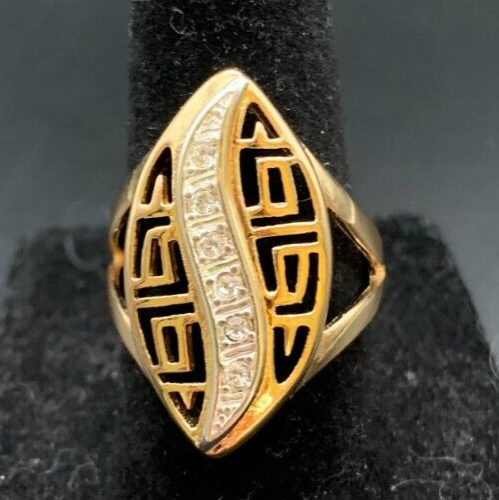 Vintage Antique Gold Tone Rhinestone Cocktail Ring - Size 7