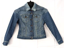 INC International Concept Petite WPL8046 Blue Denim Jean Jacket Size P VGC