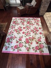 Vintage Pink Floral Print Blanket With Pink Polyester Trim. 72 X 89 .