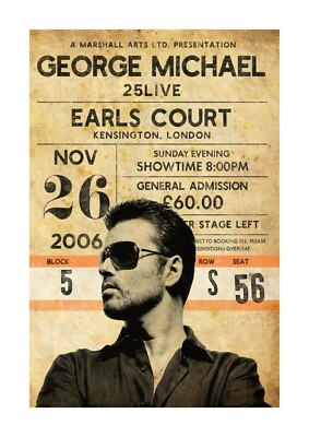 George Michael concert poster Earls Court November 2006 A4 reproduction poster