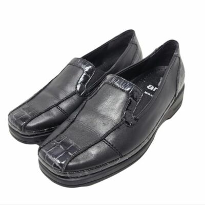 Ara | Leather Mokassin Crocodile print Slip On Loafer Shoe Black Size US 7