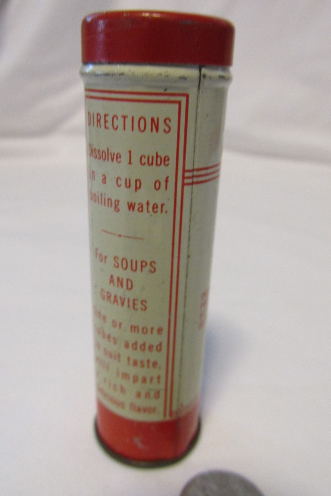 Vintage Red Herb-Ox Bouillon Cubes Advertising Tin Can Mamaroneck NY 