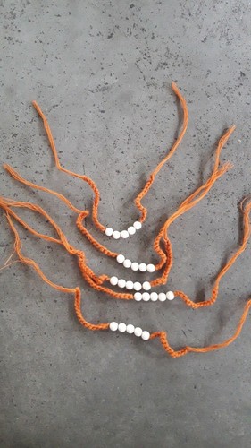 LOT 5 BRACELET PERLE BENI SAFRAN MARRON Sai Sin en coton tissé Chance Thaïlande - Picture 3 of 6