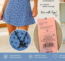 Wild Fable Women  s Size S Blue Black Floral Mini Slip Dress V-Neck Lace Lined