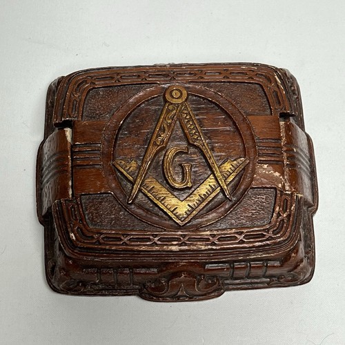 Vintage Syroco Wood Masonic Keepsake Box - Freemasonry MCM Rare Find For Fathers - Picture 2 of 13