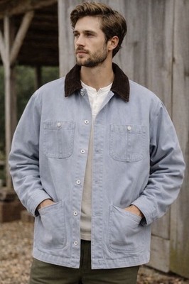 Wallace And Barnes Chore Coat Men Size Large Light Blue Corduroy Collar 