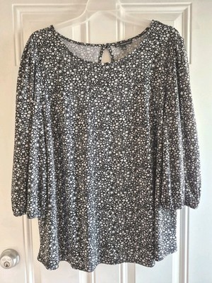 ADRIANNA PAPELL Stretch Knit Blouse - 1X - Wide Scoop Neck, 3/4 Sleeves