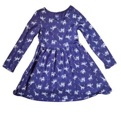 Jumping Beans Girls' Long Sleeve Unicorn Stars Skater Dress Size 6X Purple White