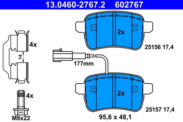 ATE Bremsbelagsatz Scheibenbremse 13.0460-2767.2 FüR Alfa Giulietta 940FXA1A 940-image
