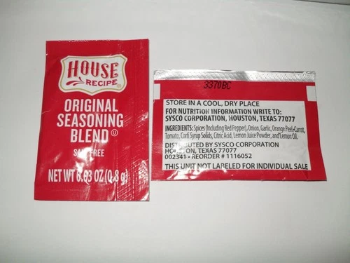 HOUSE RECIPE Salt Free ORIGINAL SEASONING BLEND - Lots of 50, 100 & 300 Pkts