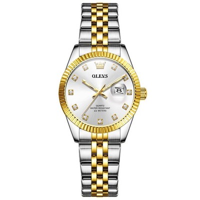 OLEVS Armbanduhr Damen round, L3705g-gold Silber Armband Weiß Zifferblatt 