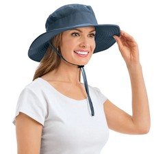Wide Brim Lightweight Ventilated Adjustable Navy Colored Women's Garden Sun Hat
