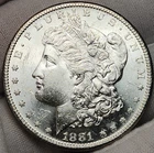 1881 S Morgan Silver Dollar, BU Uncirculated, 90% Silver US Coin, Morg-8160s5