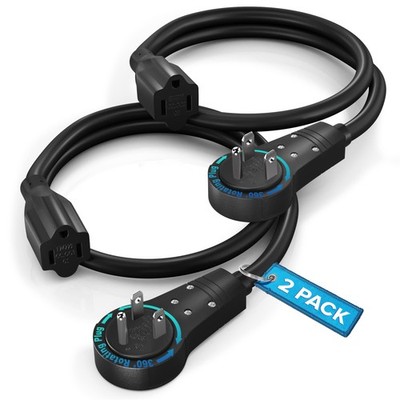 Extension Cord 1 Foot   360° Rotating Flat Plug, 3-Prong Grounded Power Cable...