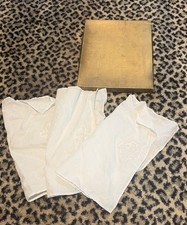 White Embroidered Cross Handkerchiefs w/ Gold Box Religious Linen Lot Of 3 VTG