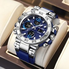 Mens Diver Sports Wristwatch Digital Analog Quartz LED Waterproof Luxury Watches