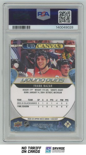 2024-25 UD Canvas Young Guns Frank Nazar PSA 9 #C-117 Chicago Blackhawks - Picture 2 of 3