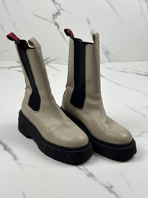 Tommy Hilfiger Aja Mid Chelsea Boots Damen Leder Beige Gr. 38 Chunky Stiefelette