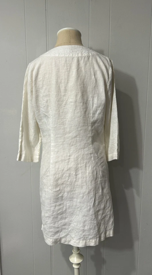 H&M Talla 8 Lino Marfil Bohemio Bordado Túnica Top Playa Vestido Encubrimiento Foto 2 de 4