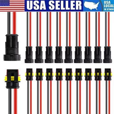2Pin Way Car Waterproof Male Female Electrical Connector Plug Wire Kit Set Lot