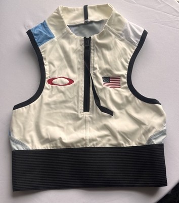 New Oakley USA Olympics  Sleeveless Triathlon Top 1/2 White Blue Black USA Small