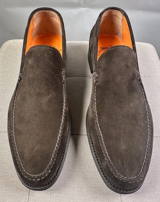 NEW Santoni Brown Suede Loafer Hand Made In Italy Size 8D US
