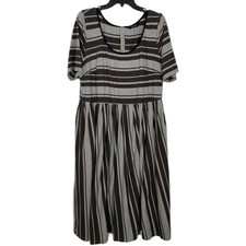 eshakti Women Dress Sz 3X - 24W Gray Midi Striped Short Sleeve Fit & Flare 