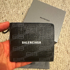 Balenciaga Men’s Bifold Wallet Black/Gray Logo Folding Credit Card