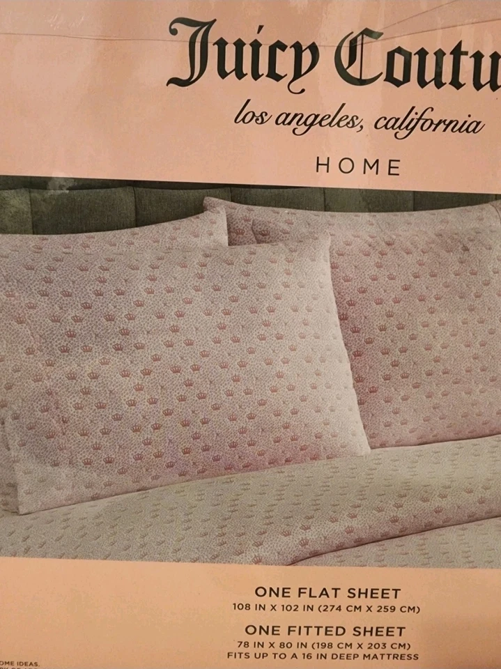 Juicy Couture King Sheet Set Pink Crown Leopard Print 6 Piece – 100% Cotton Soft - Image 4 of 4