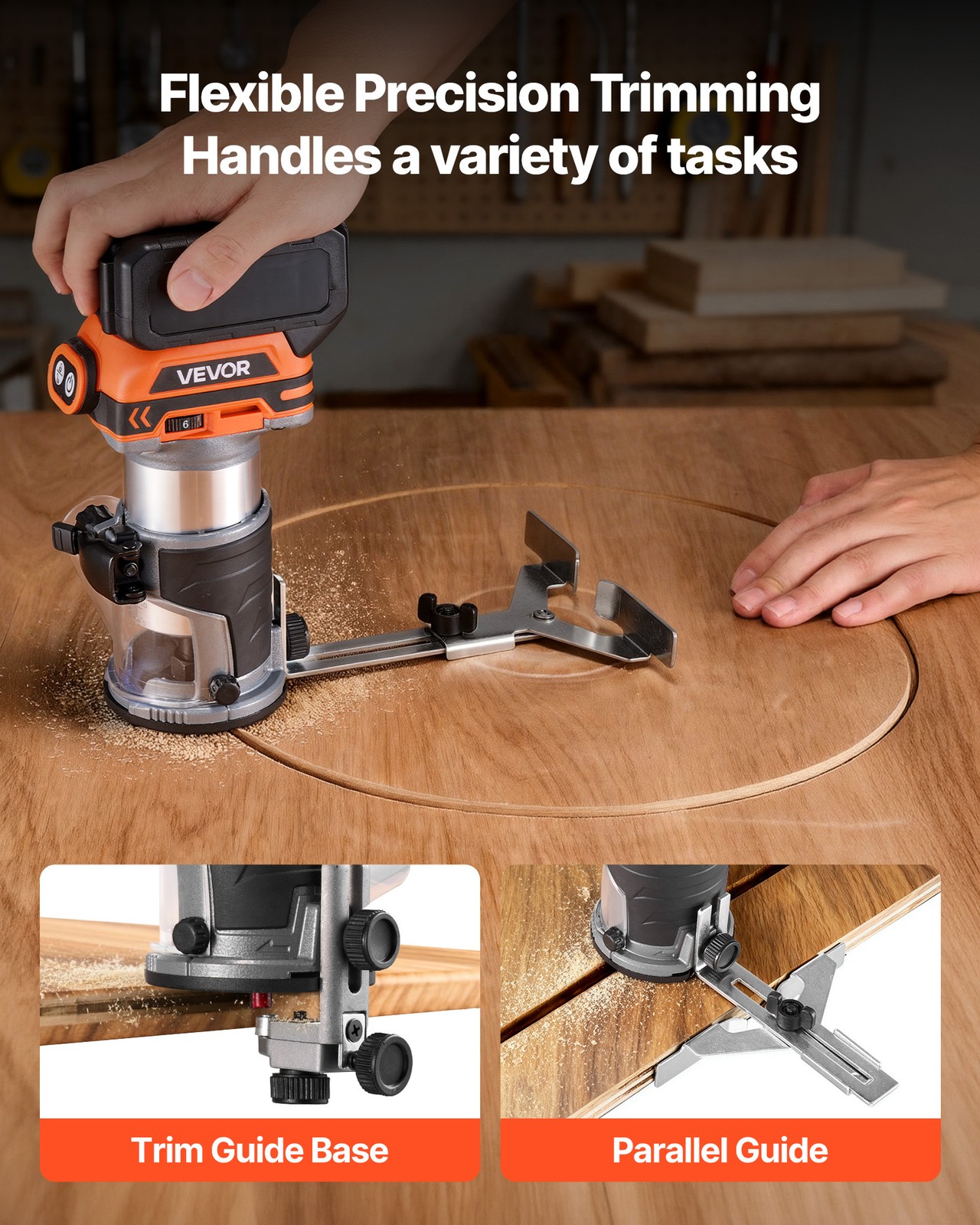 Vevor Router Dimensions VEVOR Cordless Wood Router 18V Brushless Compact Variable Speed Palm ...