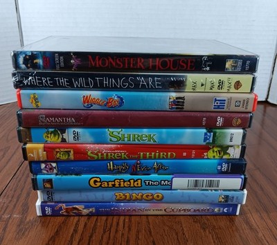  Kid Family DVD Lot Wiggle Bay Shrek Monster House Garfield Bingo Ever After 